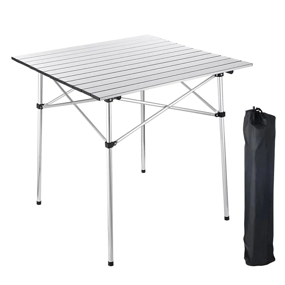 Easy Roll Aluminum Camping & Picnic Table (27x27.5in) - Heavy Duty