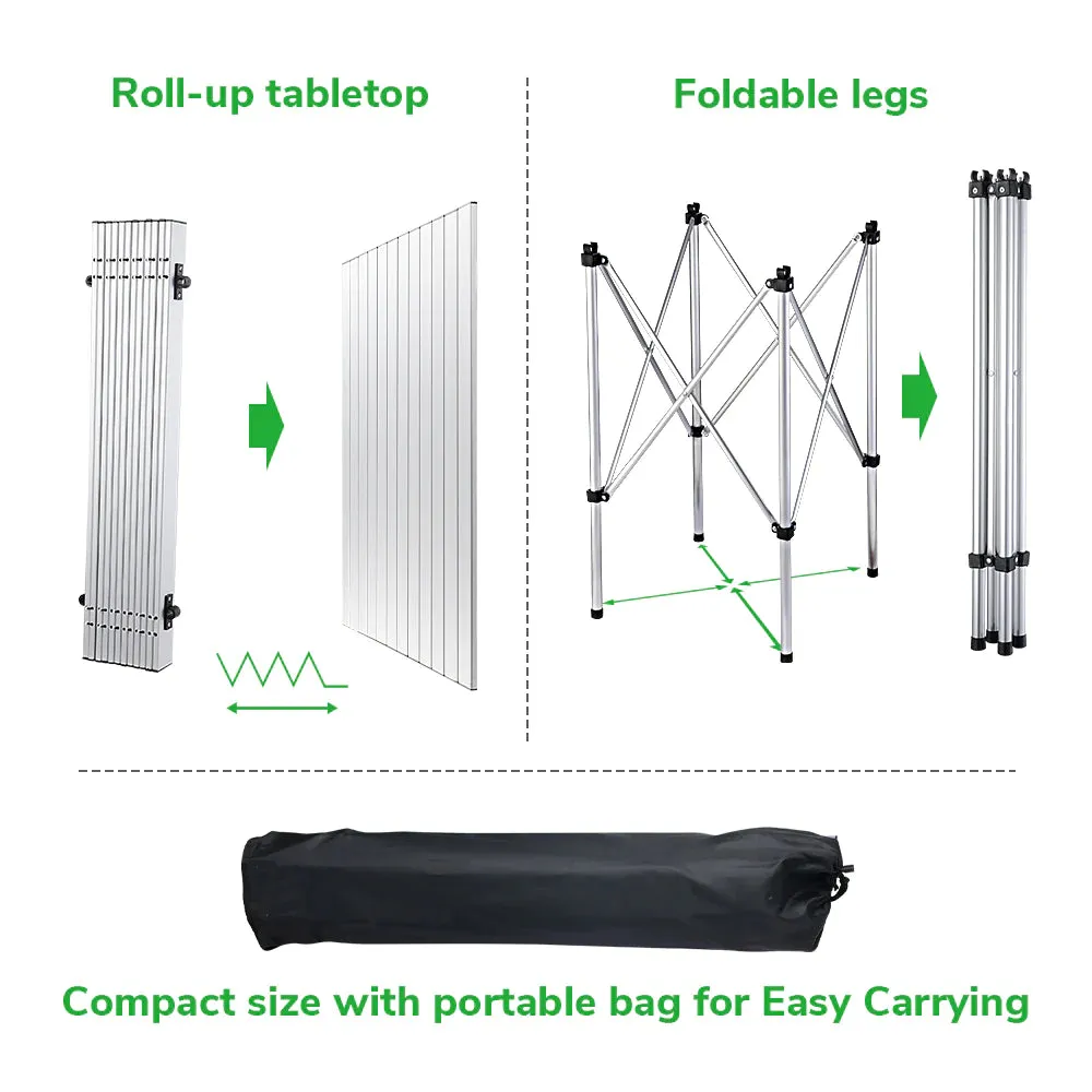 Easy Roll Aluminum Camping & Picnic Table (27x27.5in) - Heavy Duty