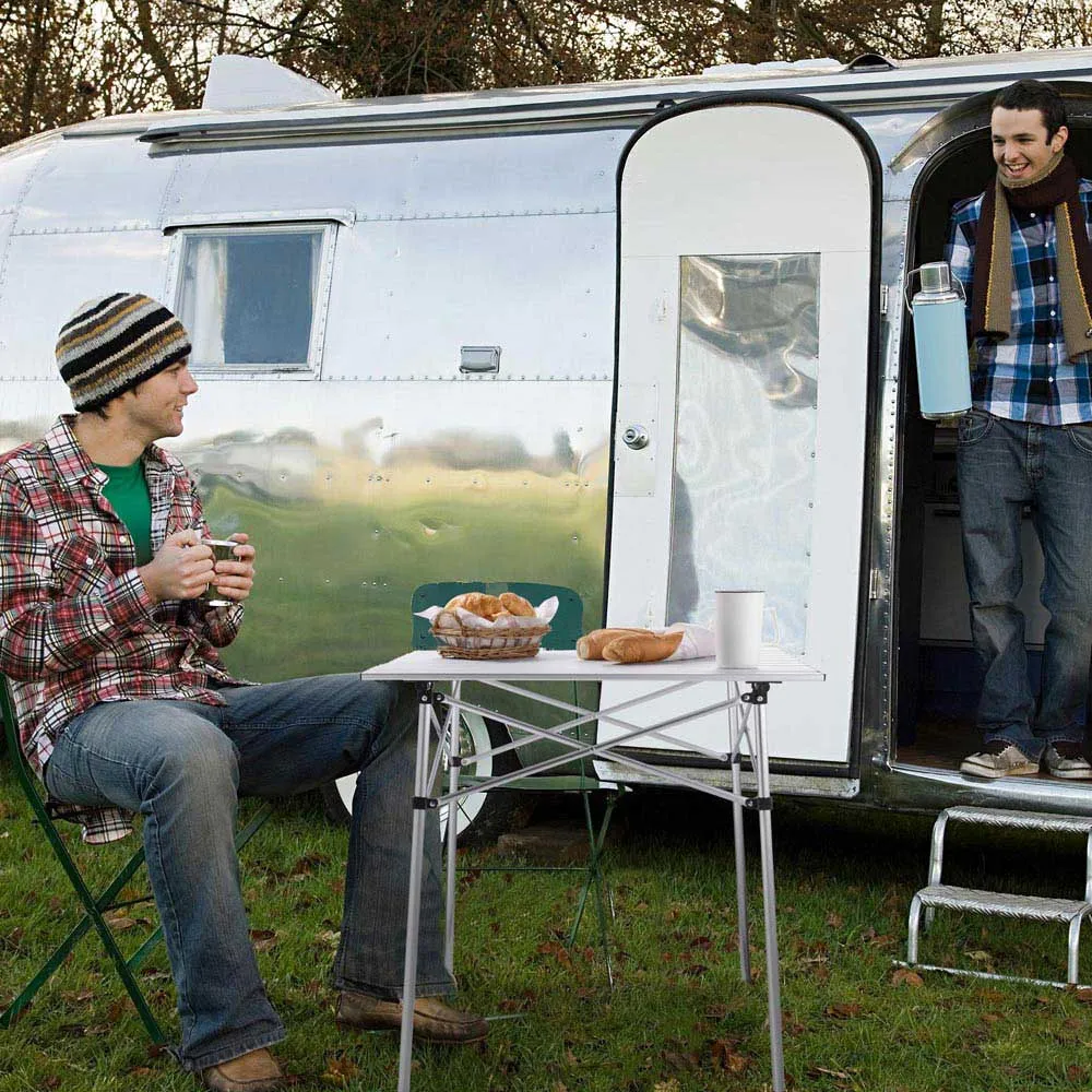 Easy Roll Aluminum Camping & Picnic Table (27x27.5in) - Heavy Duty