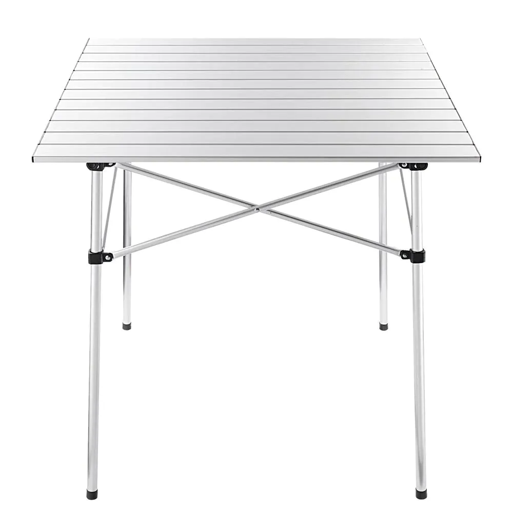 Easy Roll Aluminum Camping & Picnic Table (27x27.5in) - Heavy Duty