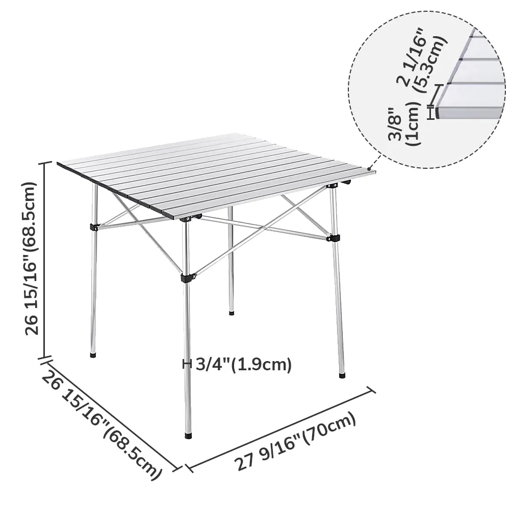 Easy Roll Aluminum Camping & Picnic Table (27x27.5in) - Heavy Duty
