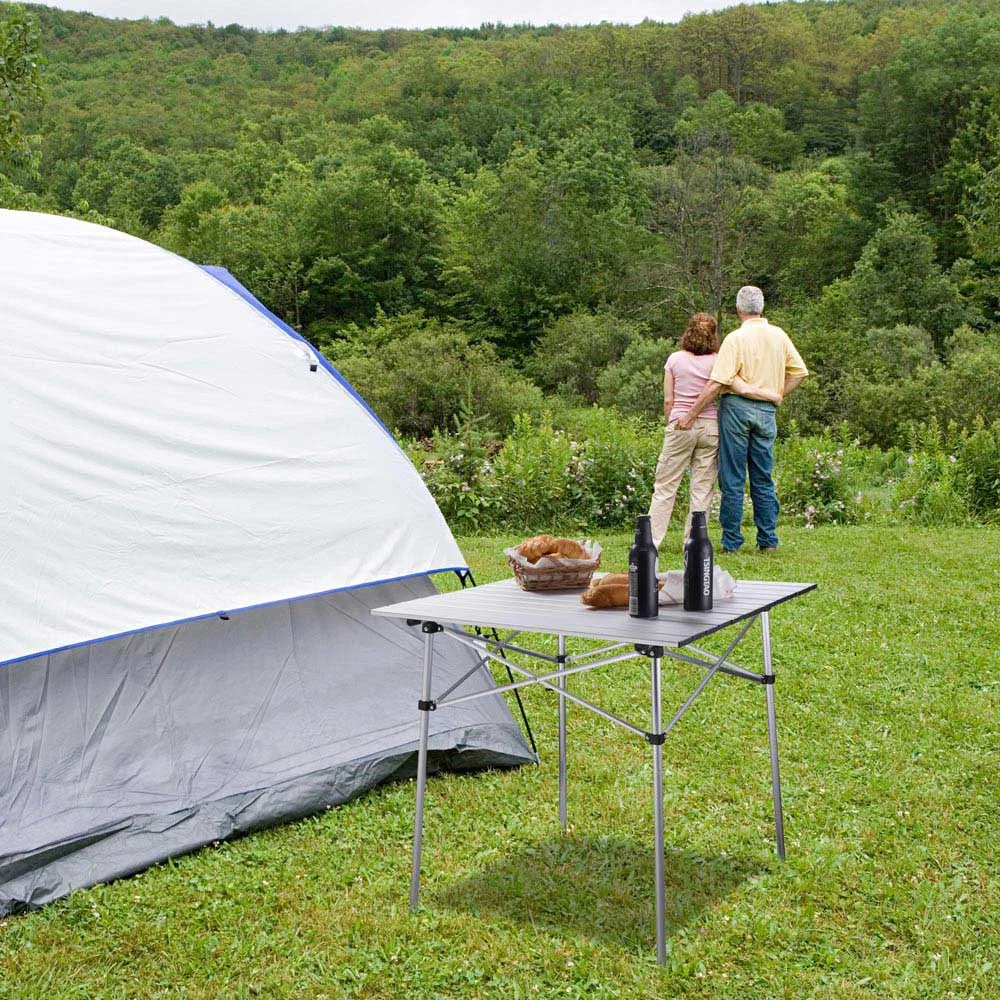 Easy Roll Aluminum Camping & Picnic Table (27x27.5in) - Heavy Duty