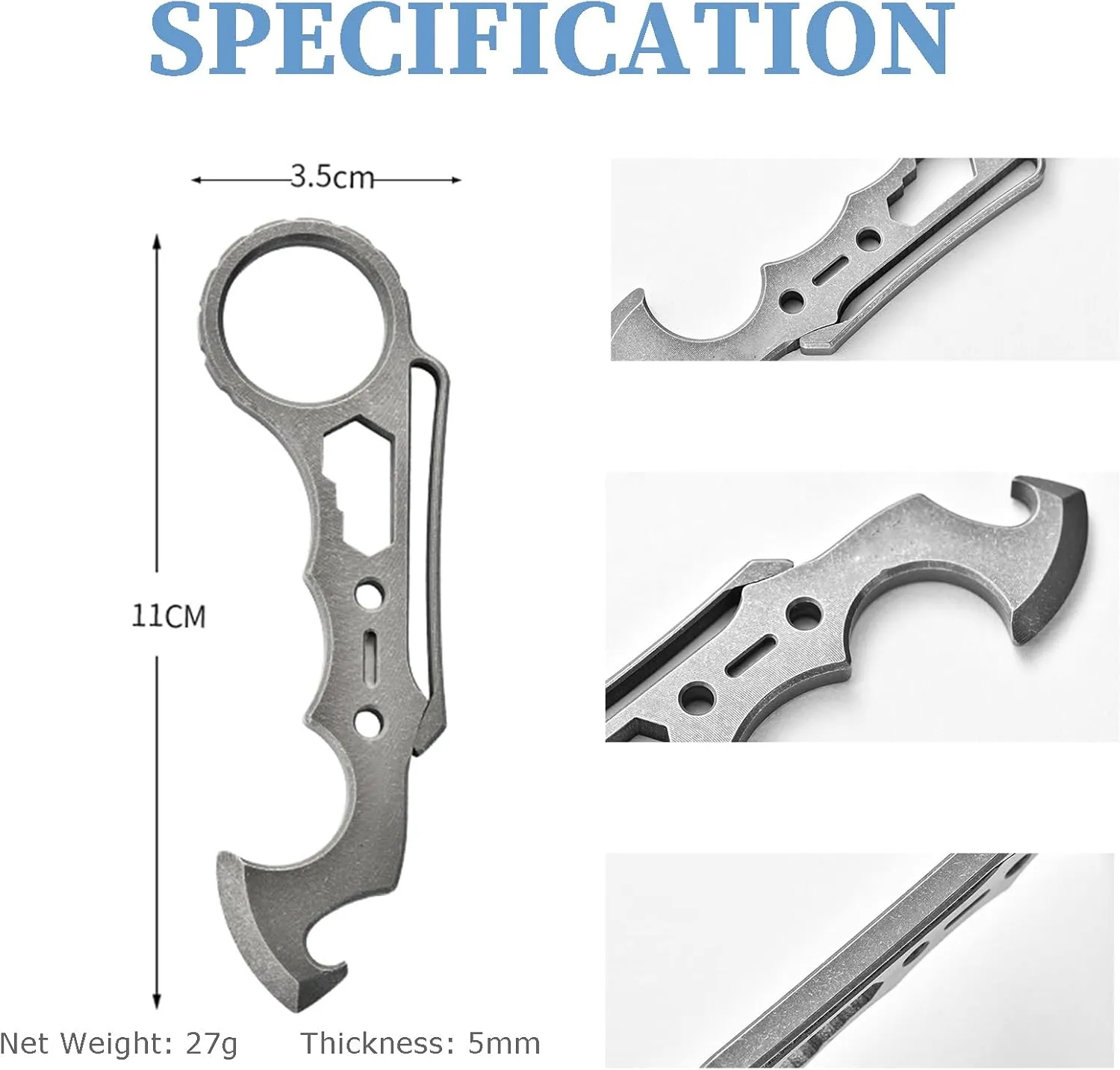 EDC Pry Bar Multi Tool Titanium with Bottle Opener Wrench Prybar Screwdriver Pocket Clip Function 4.3" EDC Crowbar Gear