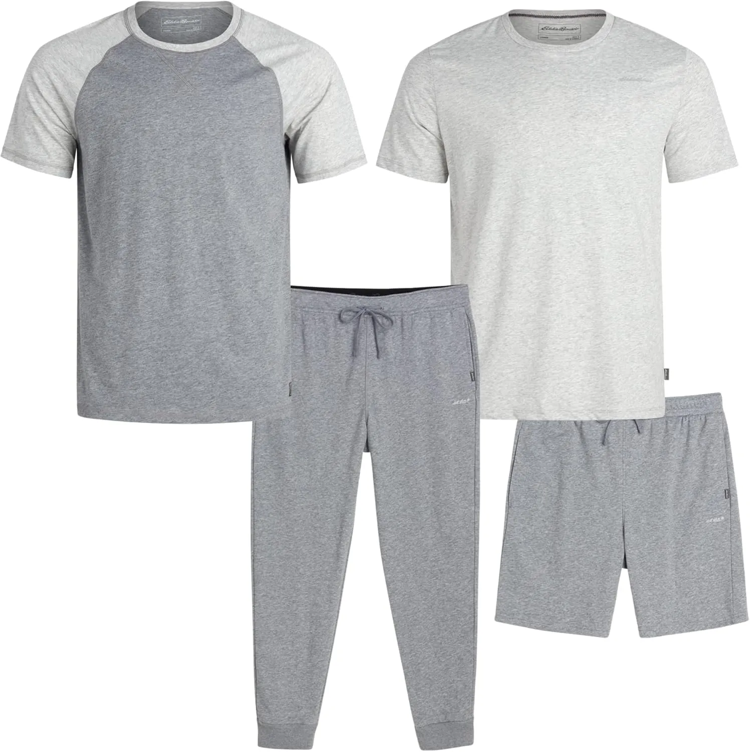 Eddie Bauer Mens' Pajama Set - 4 Piece Lightweight Sleepwear Set - Sweatpants, T-Shirt, and Pajama Shorts for Men (S-XXL)
