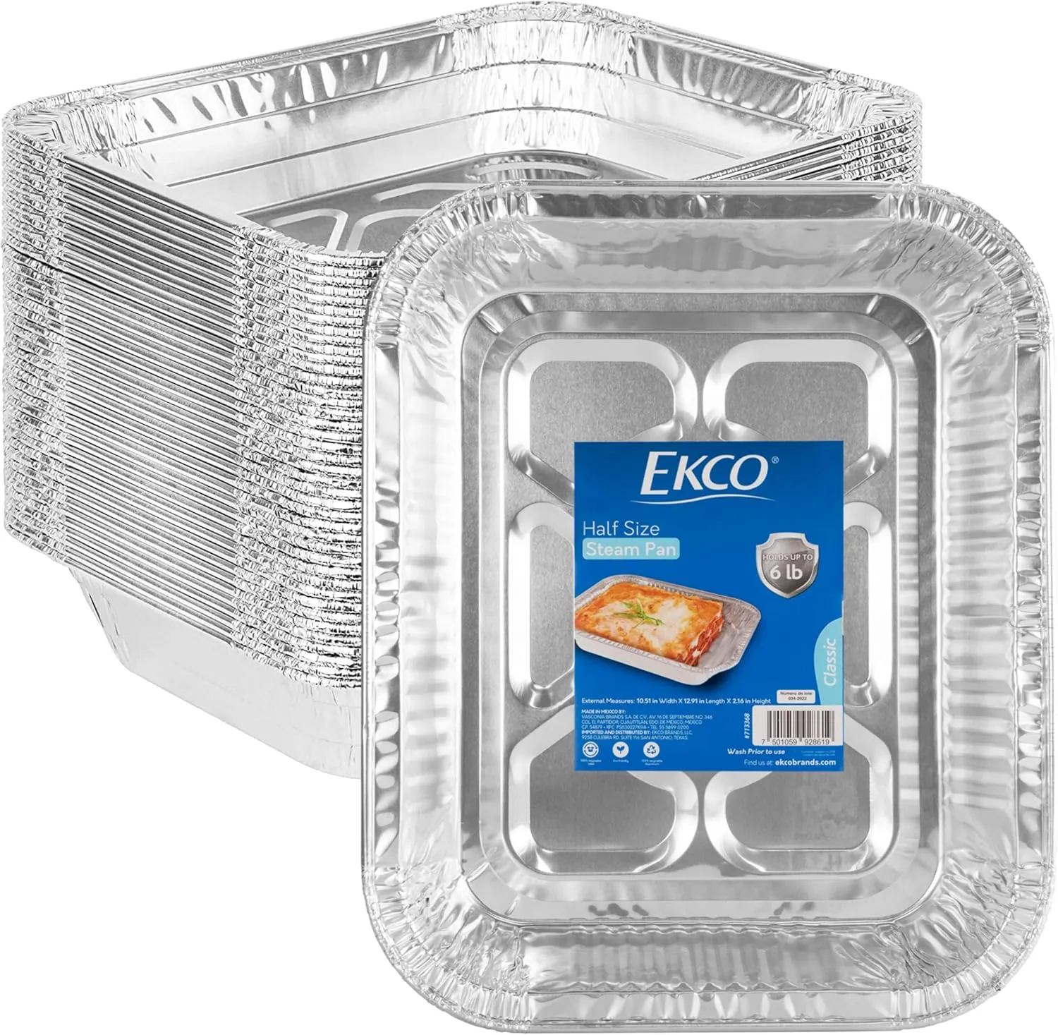 Ekco - Half-Size Aluminum Steam Pans, 25-count – 13x10.5” (2.2” Depth) Disposable Aluminum Foil Pans – Square, Aluminum Foil Cake Containers to Cook, Bake, Roast or Meal Prep – Recyclable Aluminum