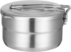 EKDJKK Stainless Steel Camping Cook Pot, 1.5L Camping Cookware with Lid and Folding Handle, Large Capacity Bento Pot for Outdoor Backpacking Camping Hiking Picnic
