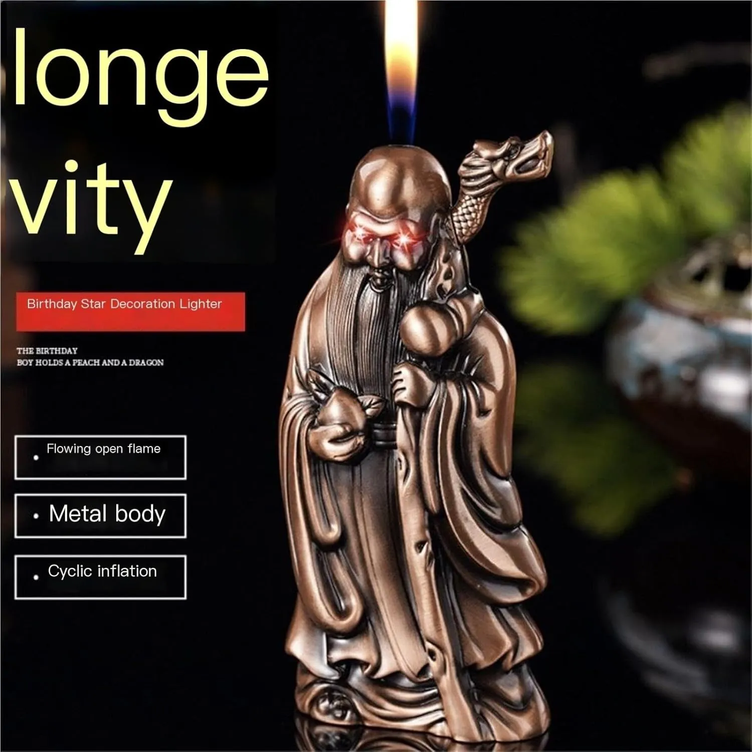 Elegant Open Flame Lighter, Classic Metal Butane Gas Lighter, Fun Lighter, refillable, Adjustable Flame, Windproof Butane Lighter, Suitable for Candles, Camping, Table Setting, Gifts.(B)