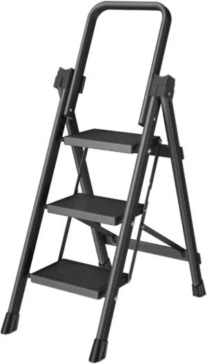 Elevated handrail Foldable Pedal Ladder Indoor Multi-Function Herringbone Ladder Folding Portable Climbing Ladder (Color : White, Size : 3-Step Ladder)