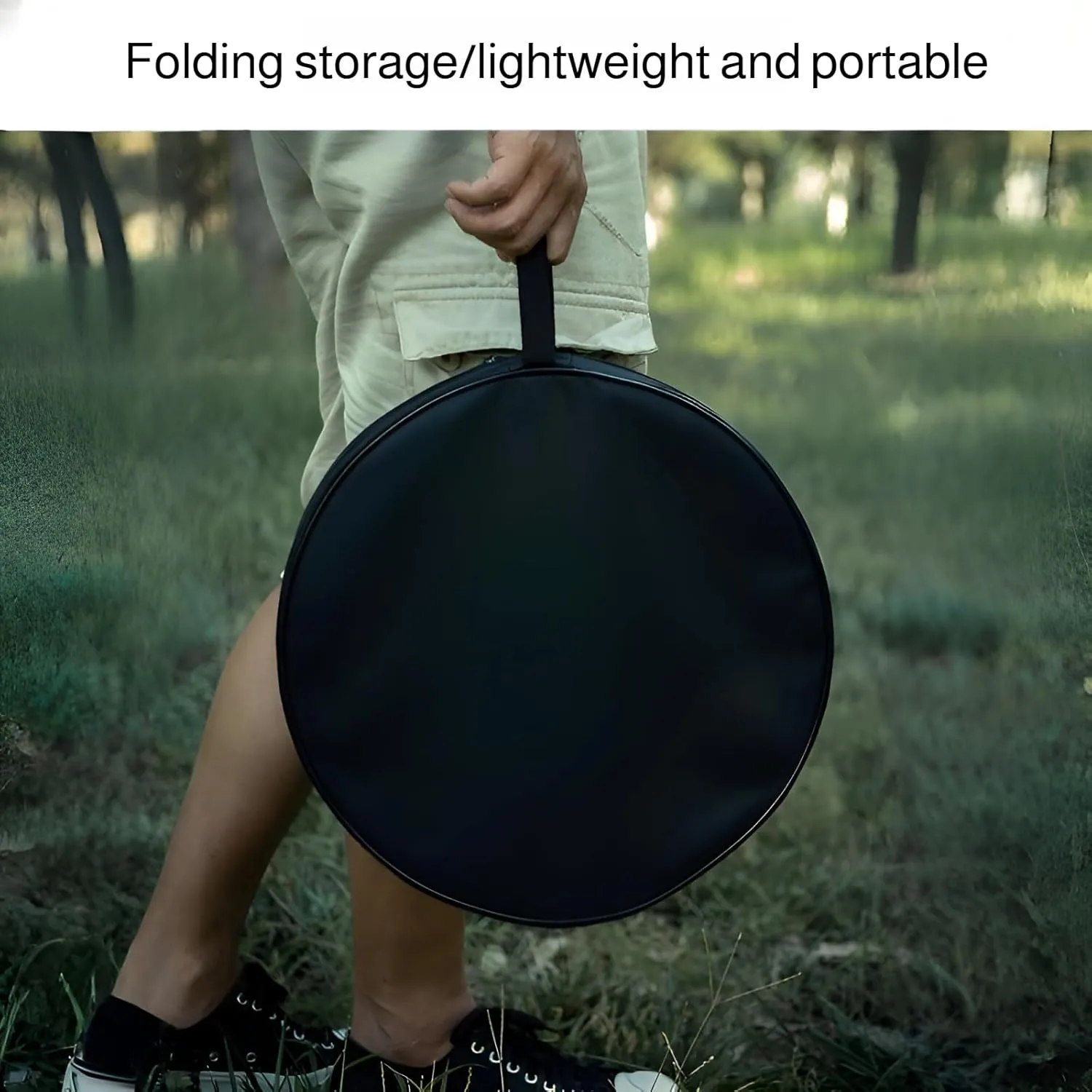 Ellniges]Round Camping Table with【Anti-Slip Edge & Adjustable Legs】, Foldable Outdoor Table for BBQ, Hiking, Travel, ABS Surface & Aluminum Frame, Compact Storage Design