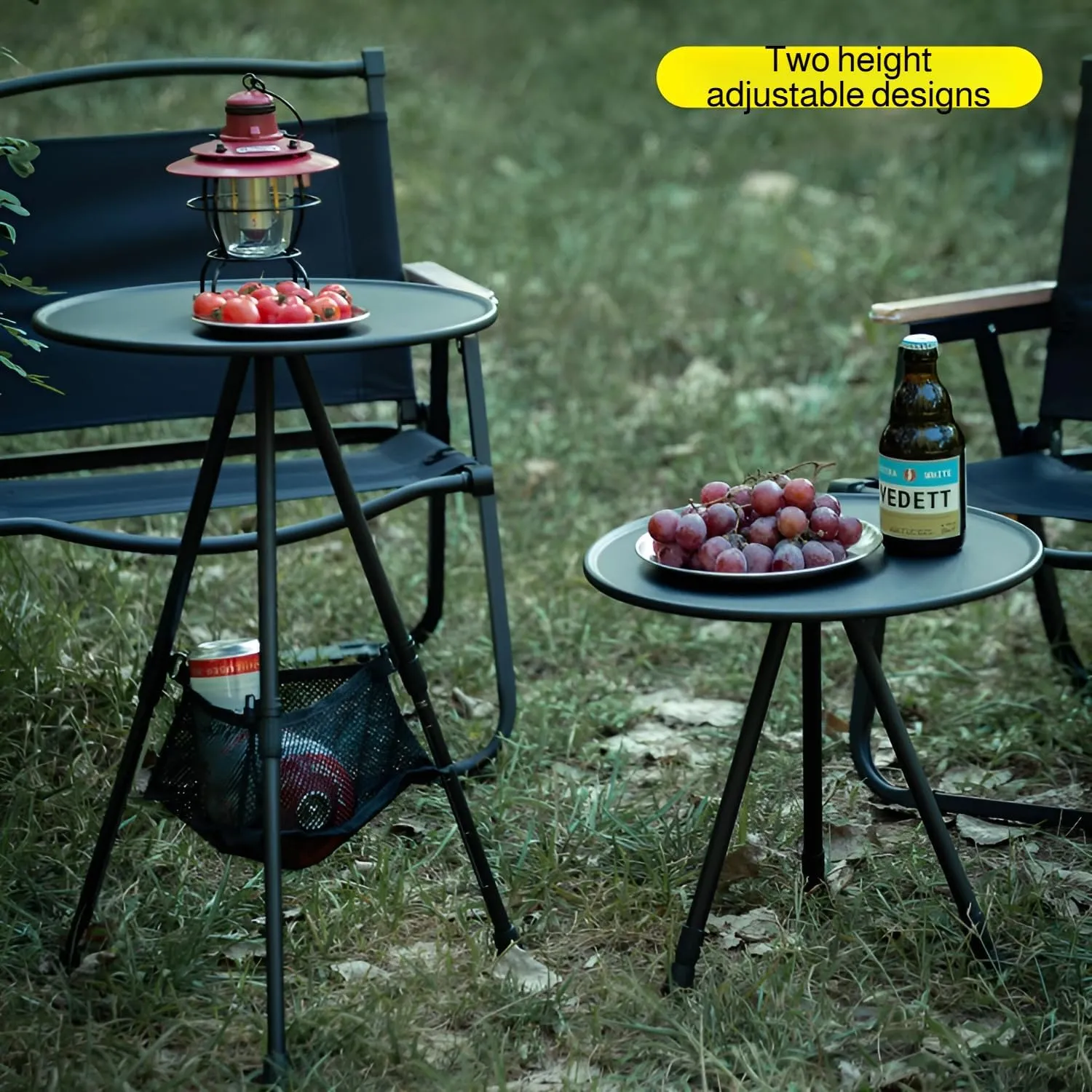 Ellniges]Round Camping Table with【Anti-Slip Edge & Adjustable Legs】, Foldable Outdoor Table for BBQ, Hiking, Travel, ABS Surface & Aluminum Frame, Compact Storage Design
