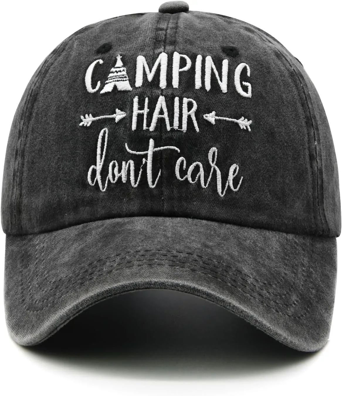 Embroidered Camping Hair Don't Care Hat Adjustable Washed Baseball Cap for Women Men