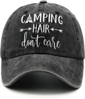Embroidered Camping Hair Don't Care Hat Adjustable Washed Baseball Cap for Women Men