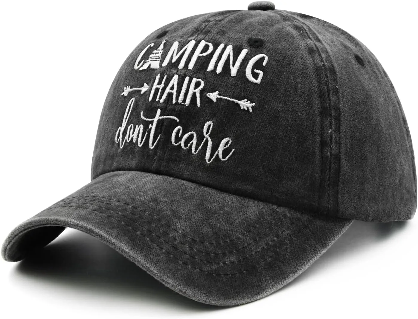 Embroidered Camping Hair Don't Care Hat Adjustable Washed Baseball Cap for Women Men
