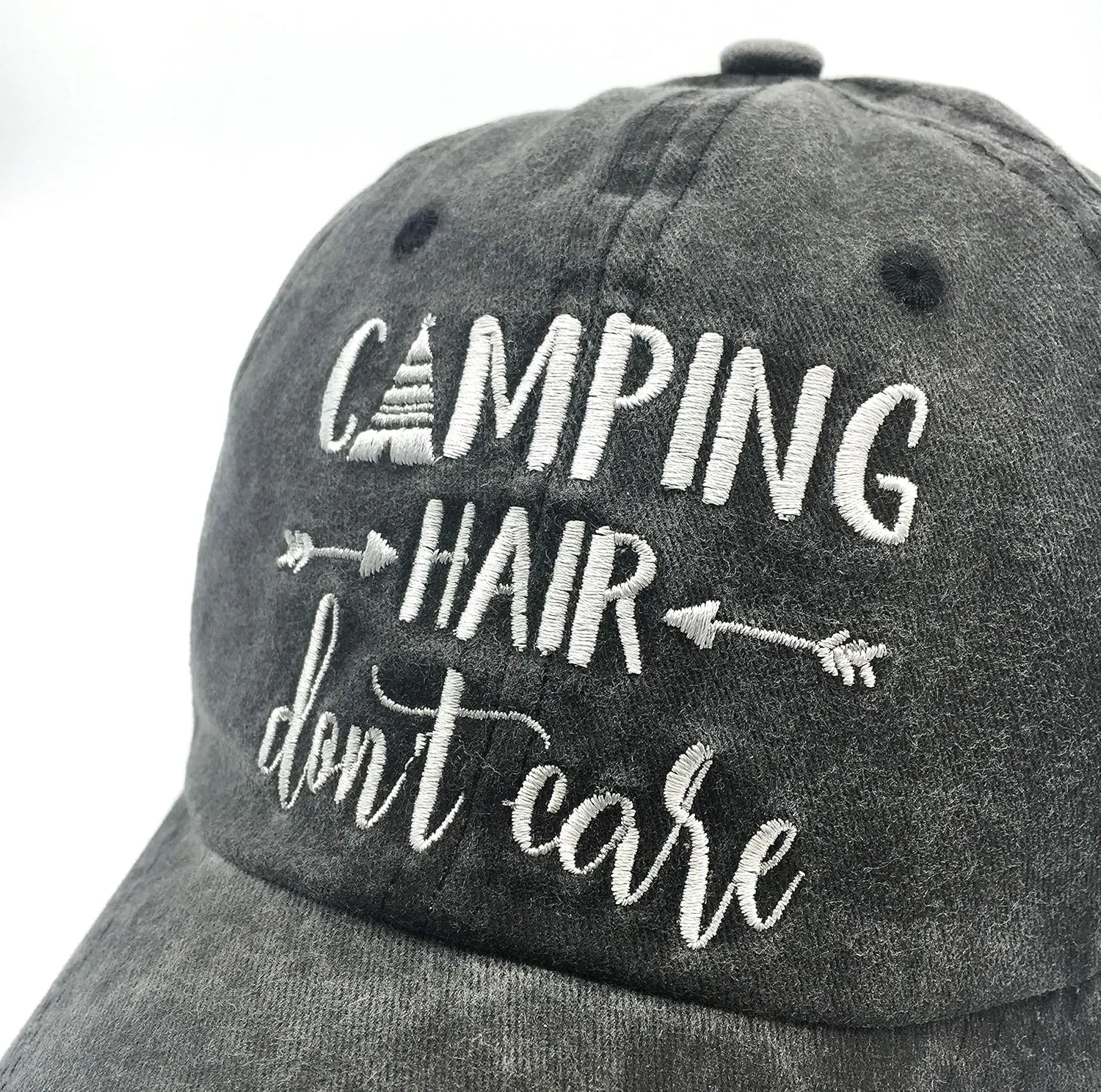 Embroidered Camping Hair Don't Care Hat Adjustable Washed Baseball Cap for Women Men