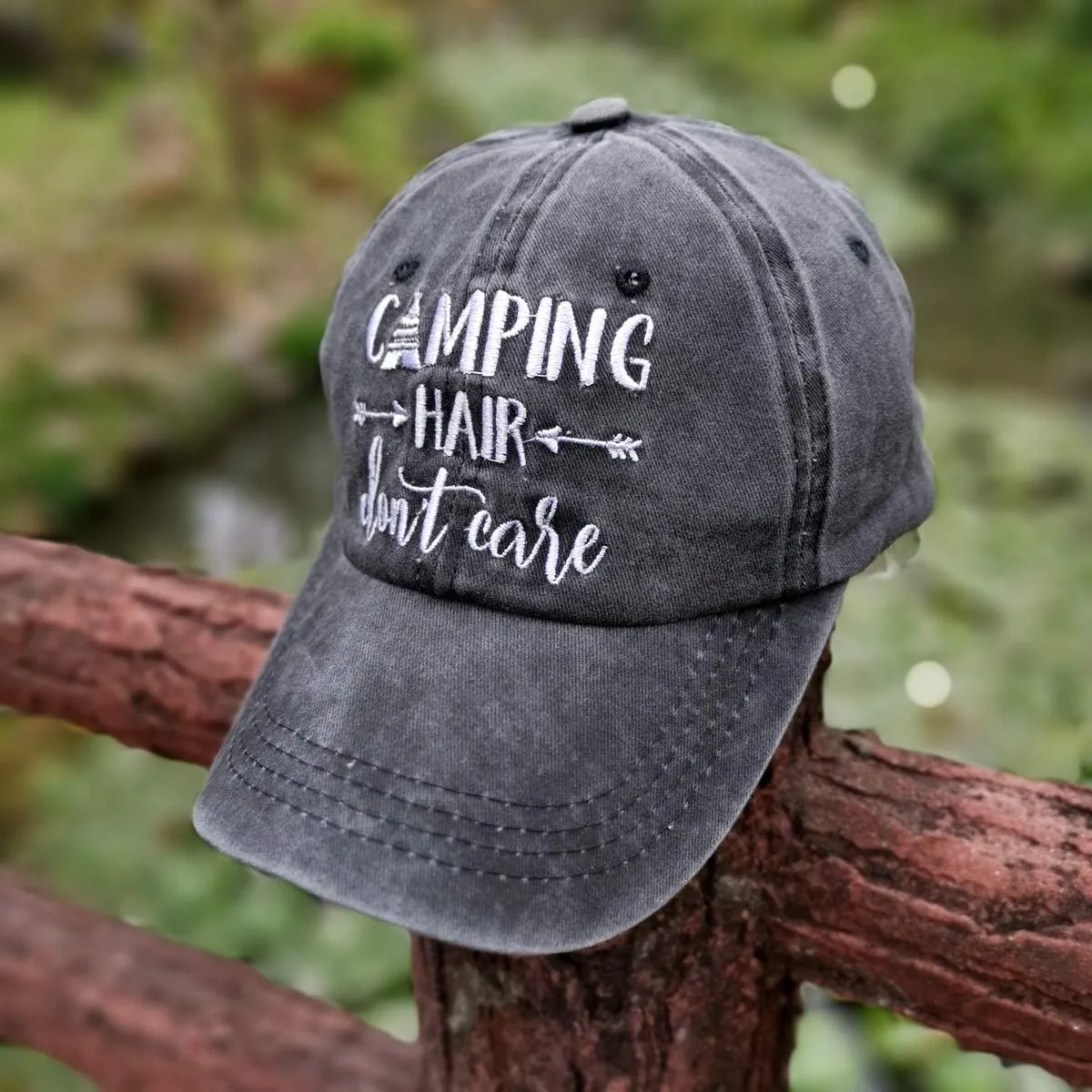 Embroidered Camping Hair Don't Care Hat Adjustable Washed Baseball Cap for Women Men
