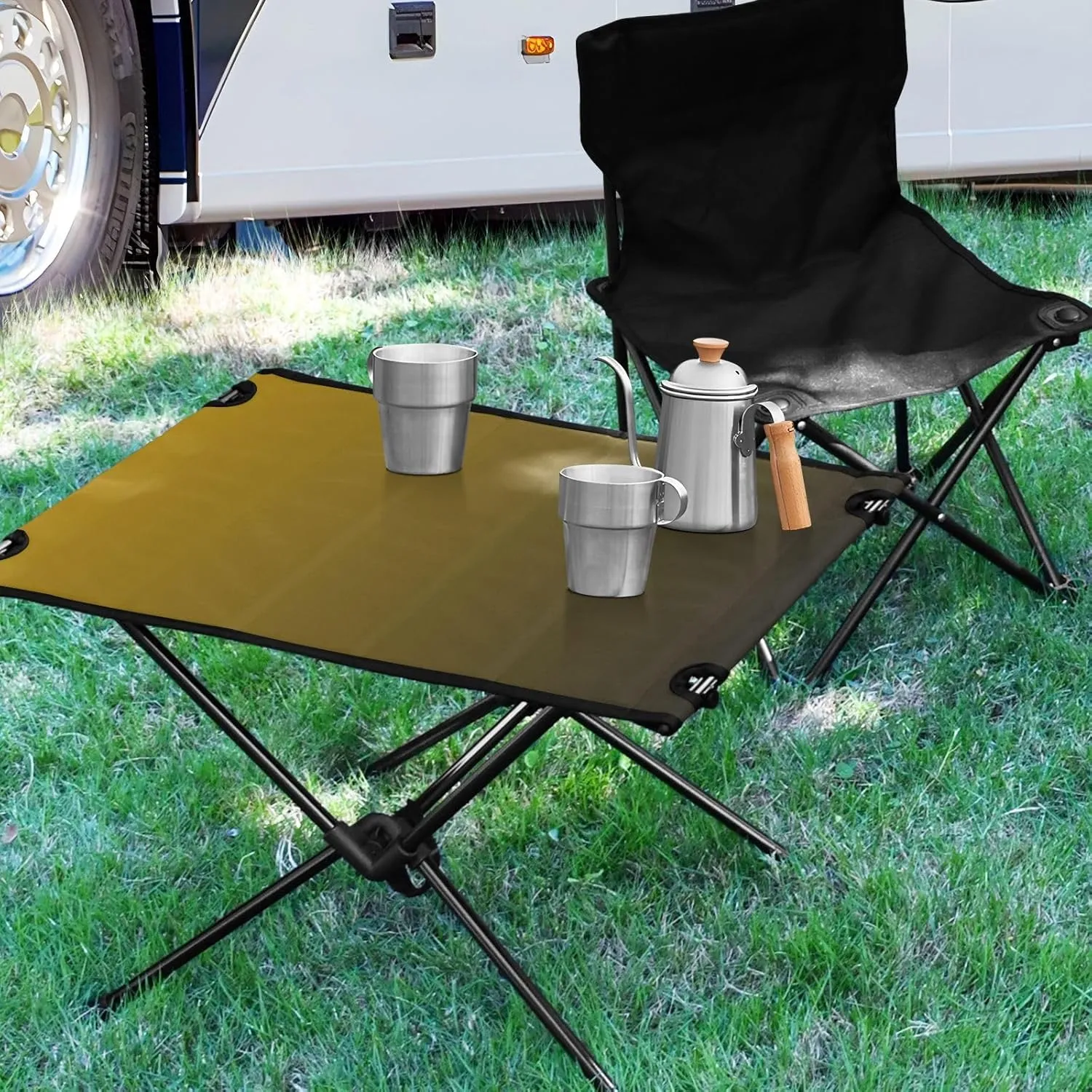 Emelivor Black Yellow Gradient Folding Camping Table Portable Beach Table with Carry Bag Small Foldable Table for Camping Fishing Picnic Garden Outdoor