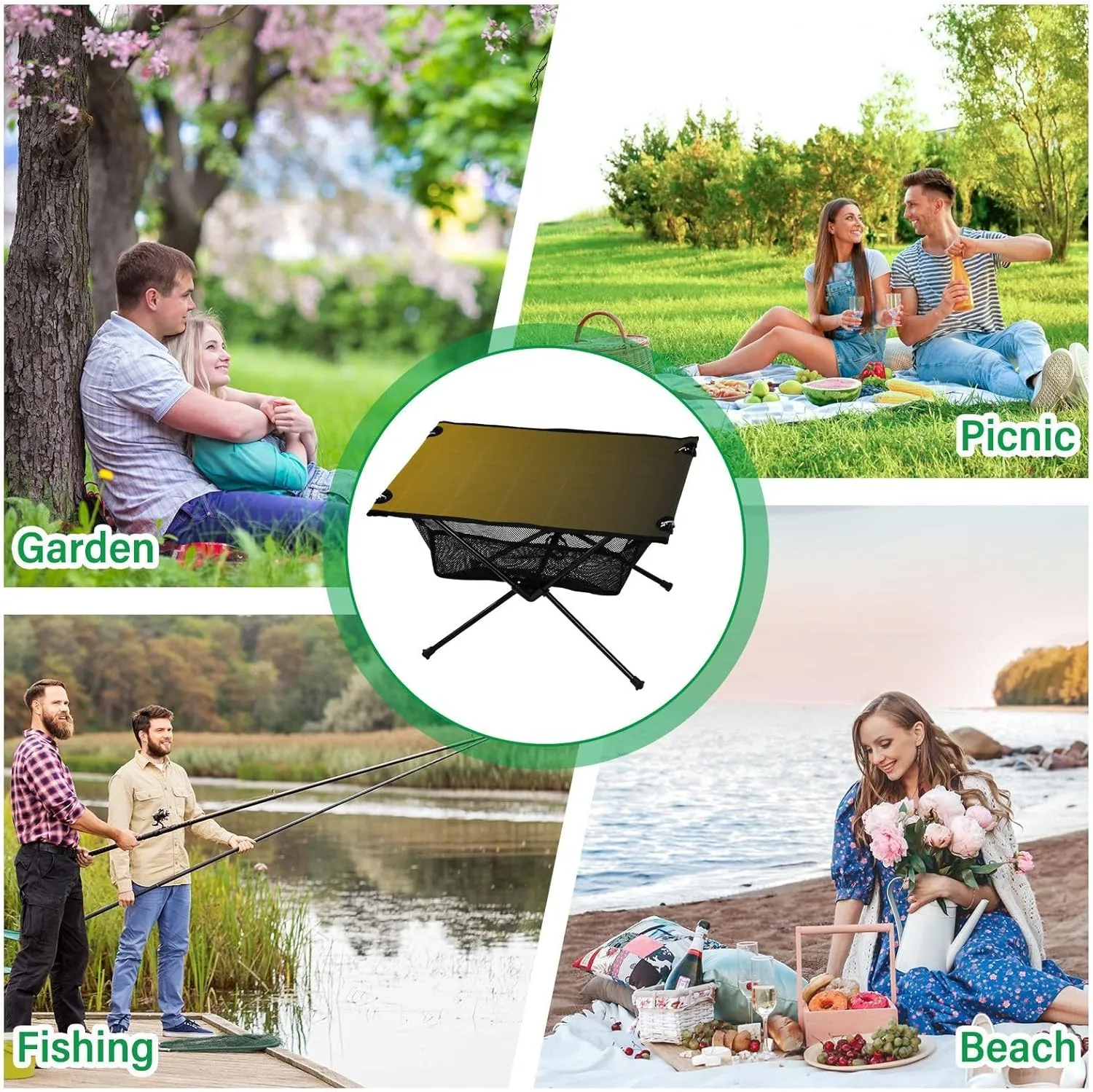 Emelivor Black Yellow Gradient Folding Camping Table Portable Beach Table with Carry Bag Small Foldable Table for Camping Fishing Picnic Garden Outdoor
