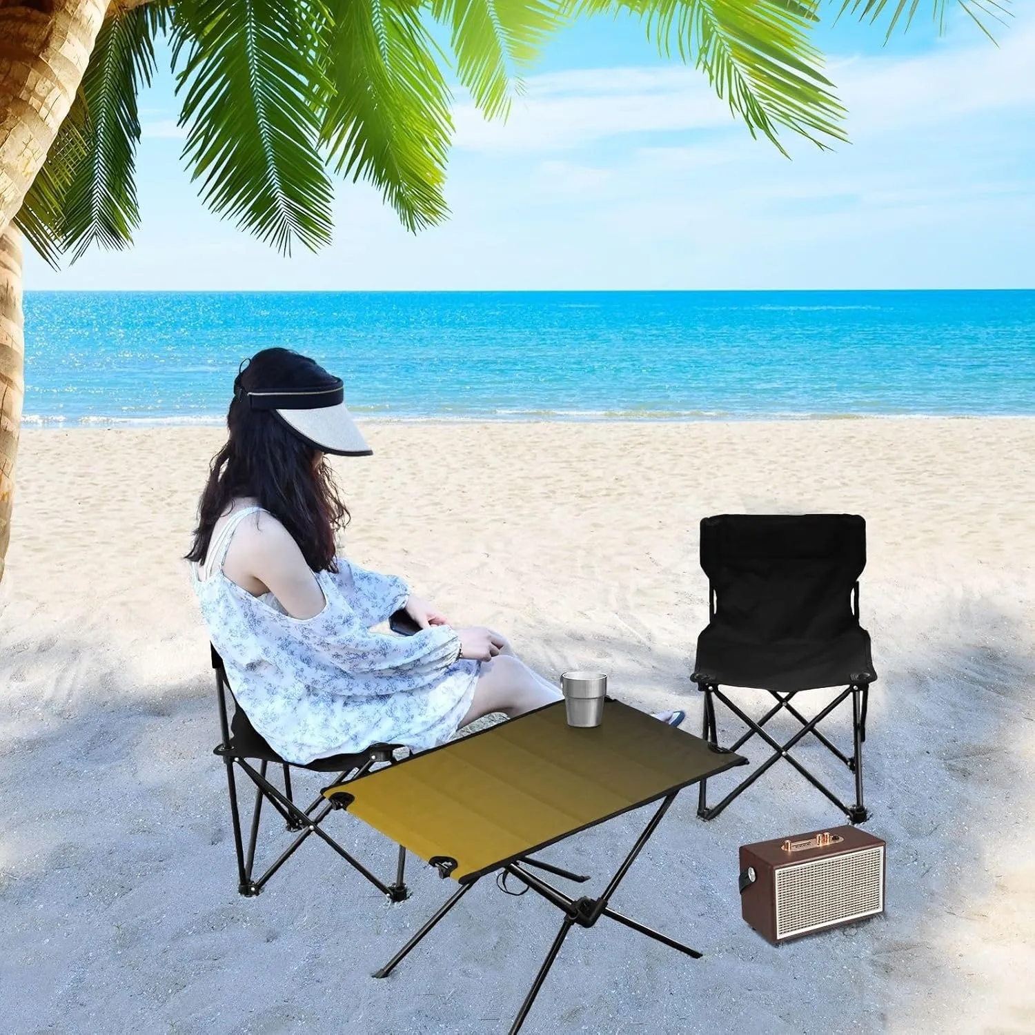 Emelivor Black Yellow Gradient Folding Camping Table Portable Beach Table with Carry Bag Small Foldable Table for Camping Fishing Picnic Garden Outdoor