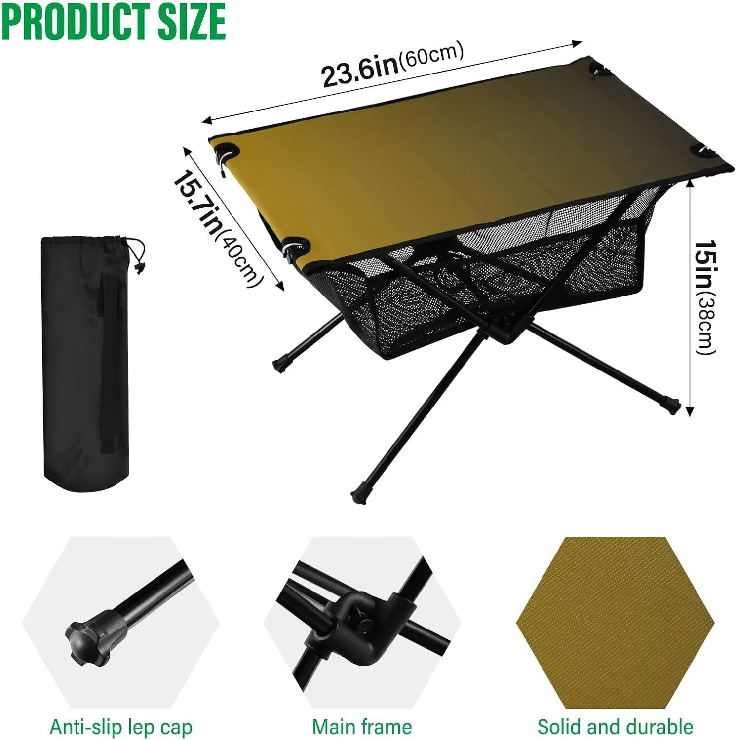 Emelivor Black Yellow Gradient Folding Camping Table Portable Beach Table with Carry Bag Small Foldable Table for Camping Fishing Picnic Garden Outdoor