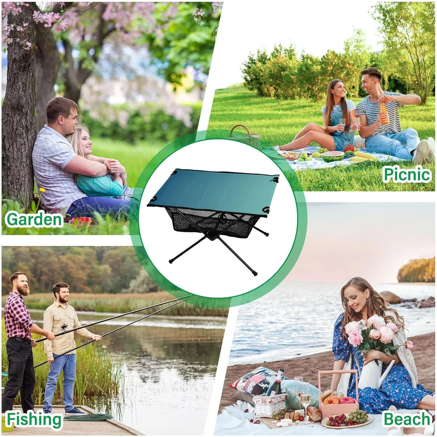 Emelivor Blue Gradient Folding Camping Table Portable Beach Table with Carry Bag Small Camp Table for Picnic Camping Outdoor Travel Hiking