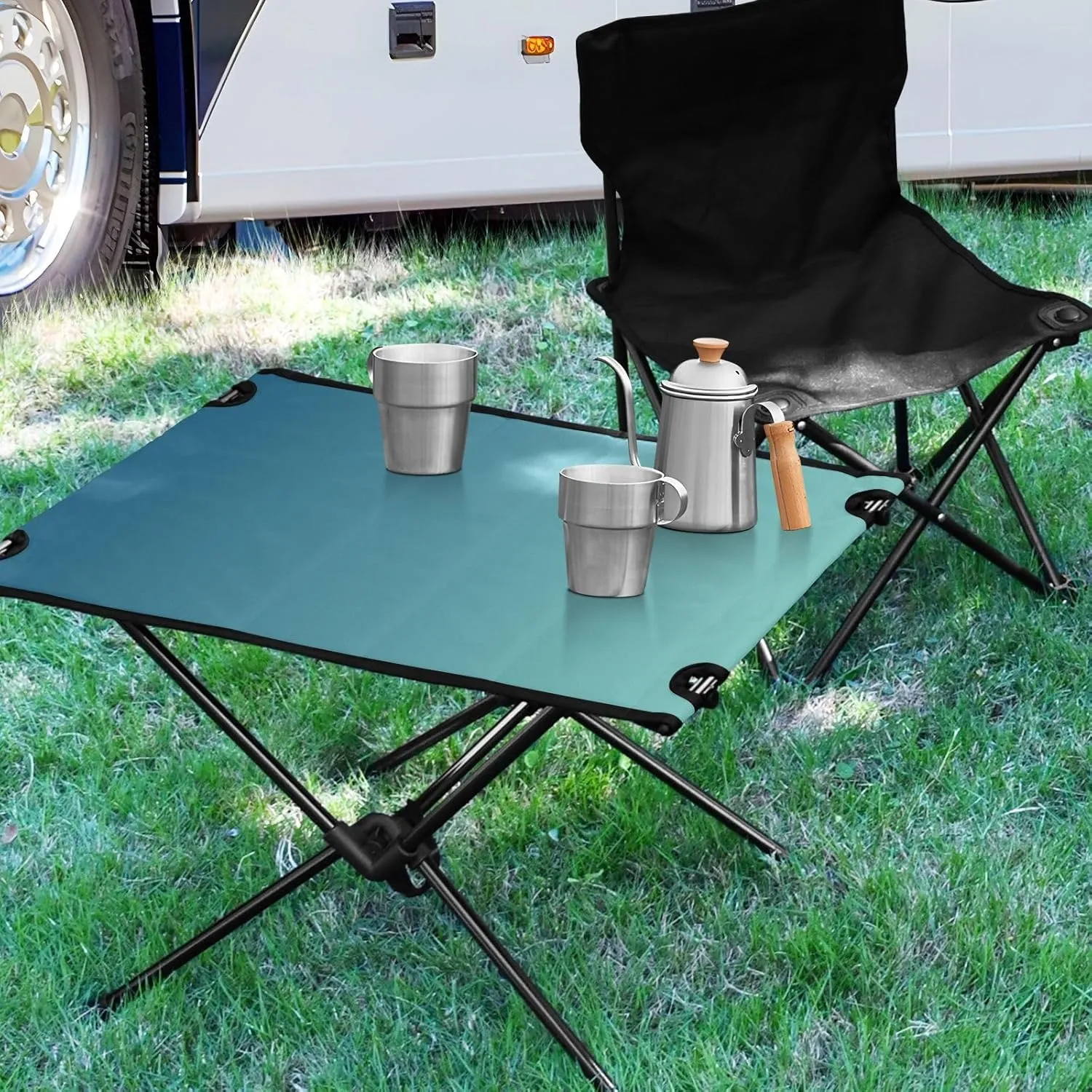 Emelivor Blue Gradient Folding Camping Table Portable Beach Table with Carry Bag Small Camp Table for Picnic Camping Outdoor Travel Hiking