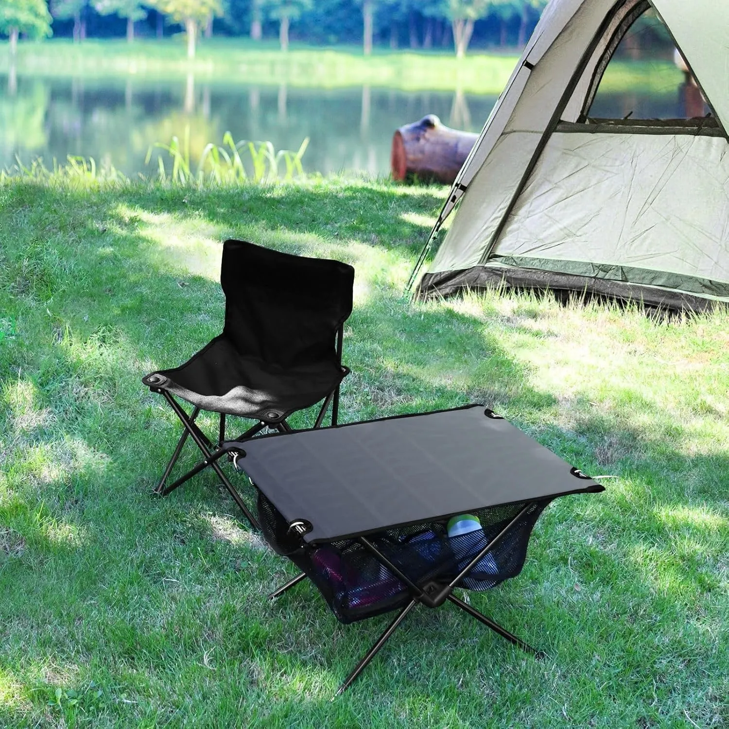 Emelivor Blue Grey Gradient Folding Camping Table Portable Beach Table with Carry Bag Small Collapsible Table for Camping Fishing Picnic Garden Outdoor