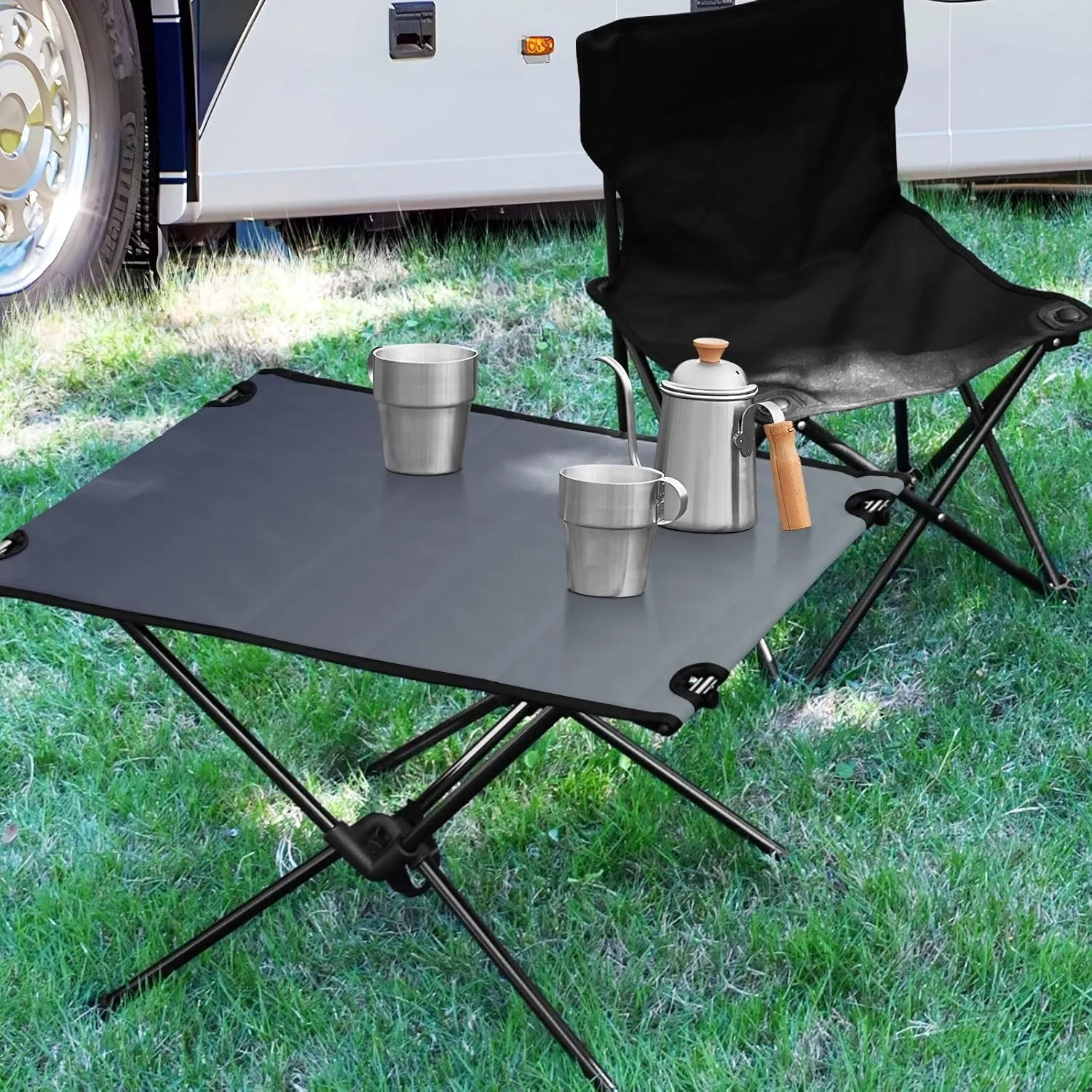 Emelivor Blue Grey Gradient Folding Camping Table Portable Beach Table with Carry Bag Small Collapsible Table for Camping Fishing Picnic Garden Outdoor