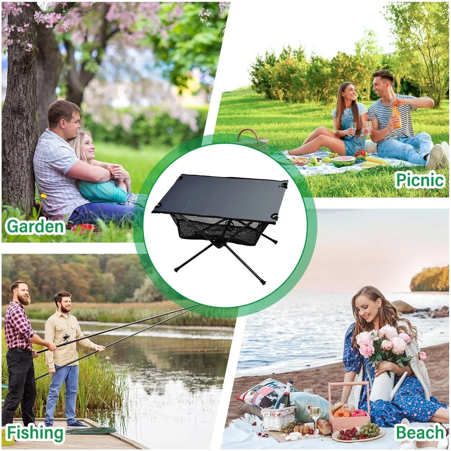 Emelivor Blue Grey Gradient Folding Camping Table Portable Beach Table with Carry Bag Small Collapsible Table for Camping Fishing Picnic Garden Outdoor