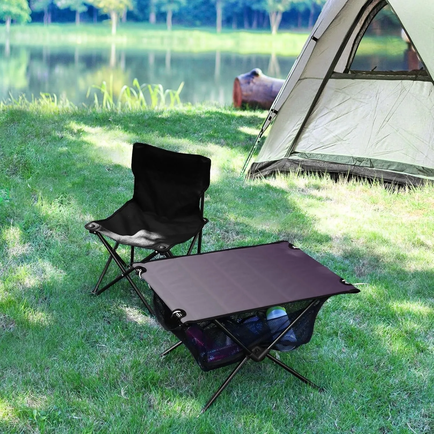 Emelivor Grey Gradient Folding Camping Table Portable Beach Table with Carry Bag Small Card Table for Camping BBQ Hiking Outdoor Travel