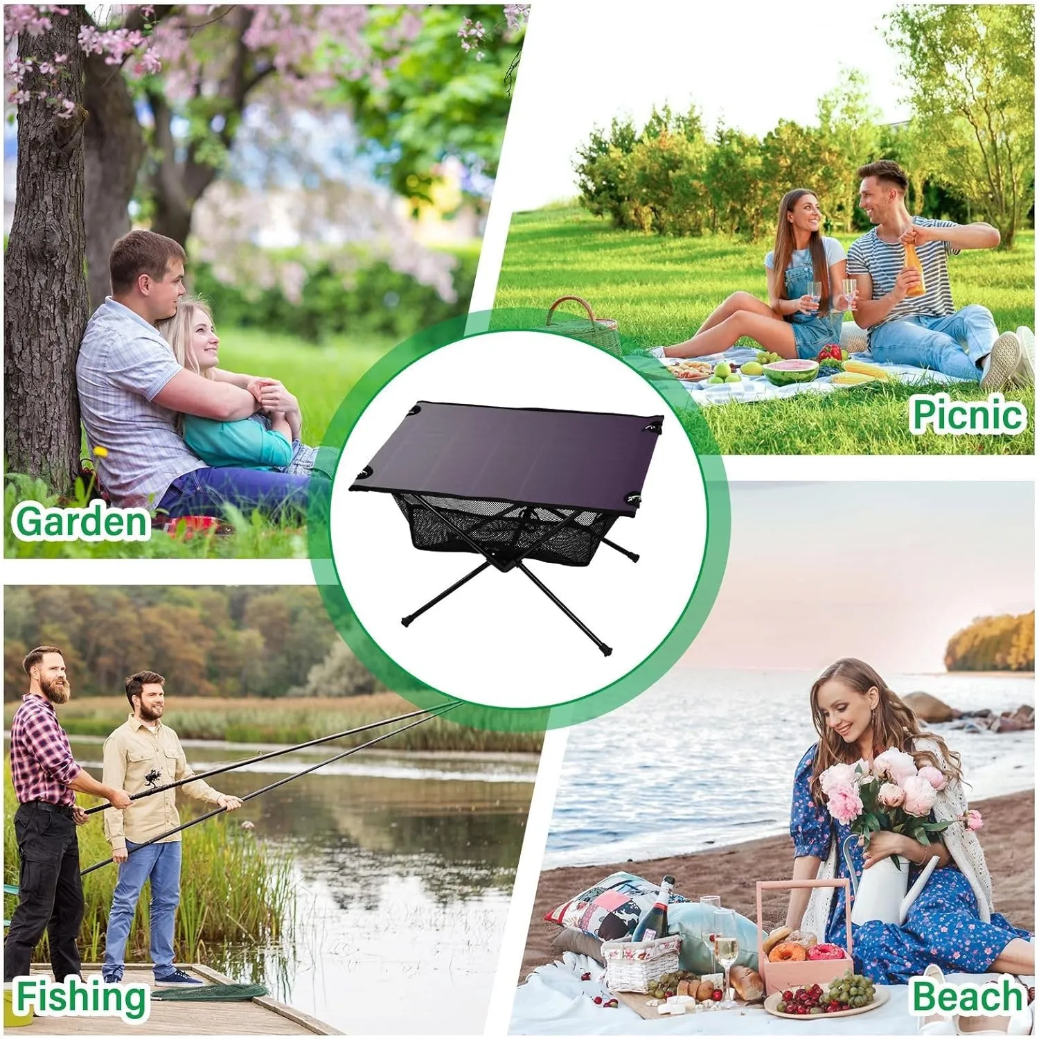 Emelivor Grey Gradient Folding Camping Table Portable Beach Table with Carry Bag Small Card Table for Camping BBQ Hiking Outdoor Travel