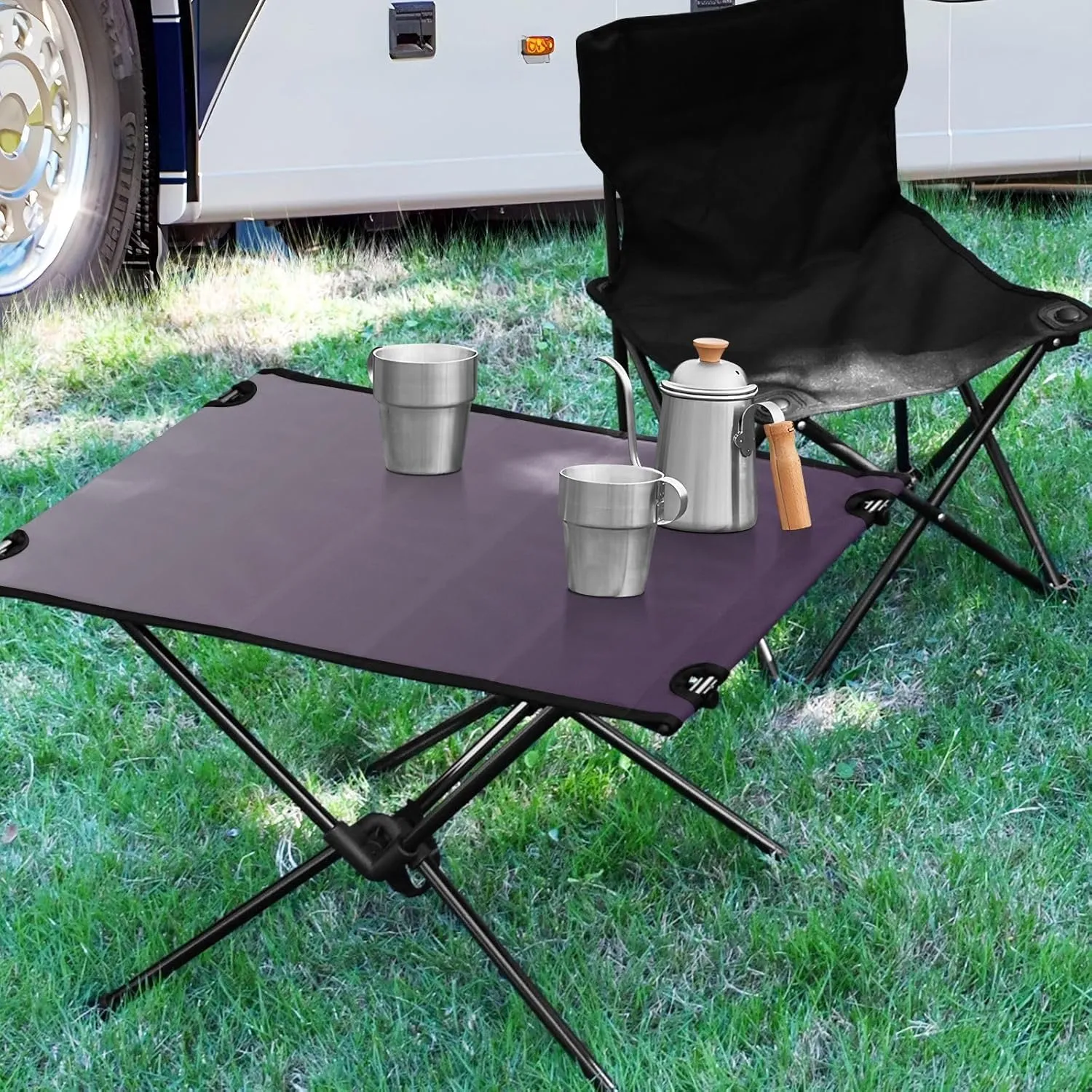 Emelivor Grey Gradient Folding Camping Table Portable Beach Table with Carry Bag Small Card Table for Camping BBQ Hiking Outdoor Travel