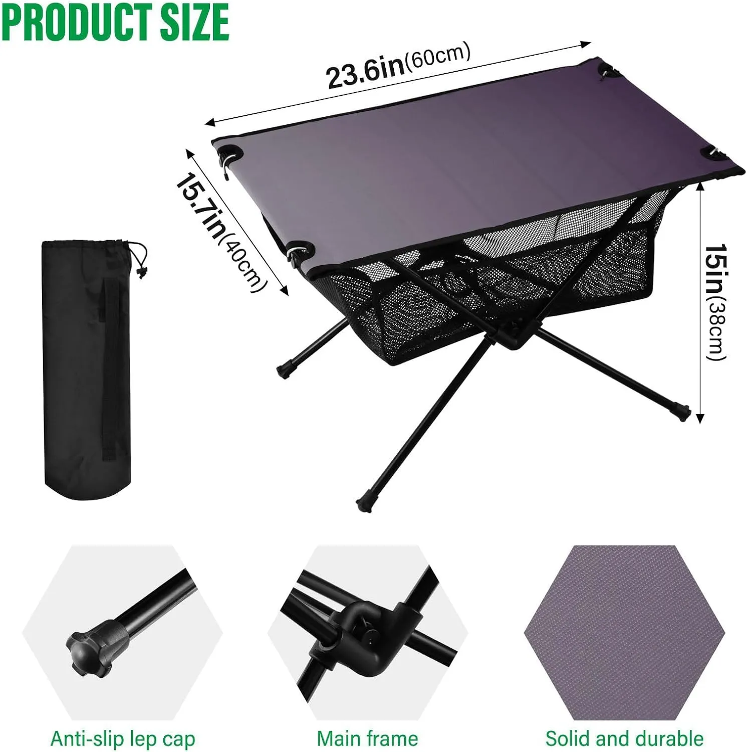 Emelivor Grey Gradient Folding Camping Table Portable Beach Table with Carry Bag Small Card Table for Camping BBQ Hiking Outdoor Travel