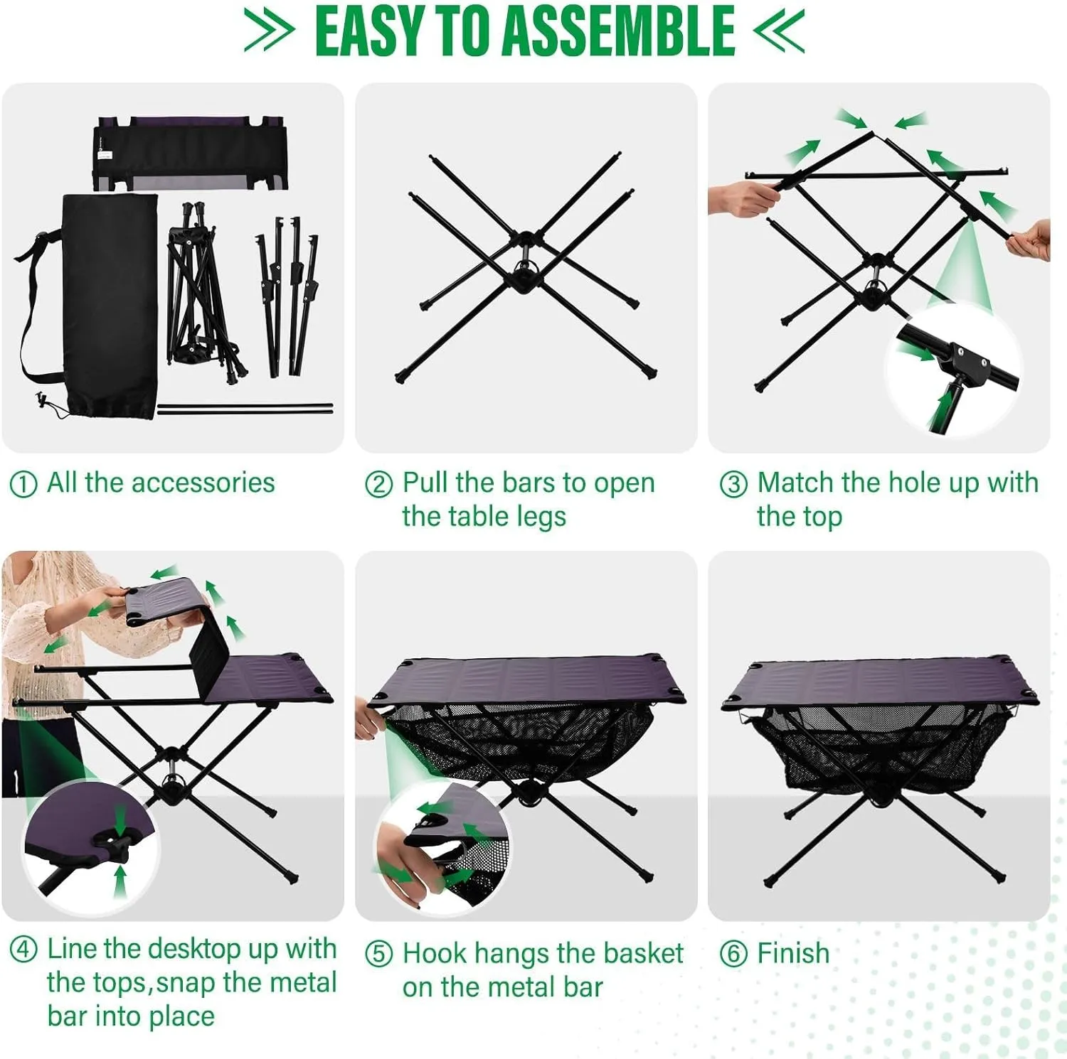 Emelivor Grey Gradient Folding Camping Table Portable Beach Table with Carry Bag Small Card Table for Camping BBQ Hiking Outdoor Travel