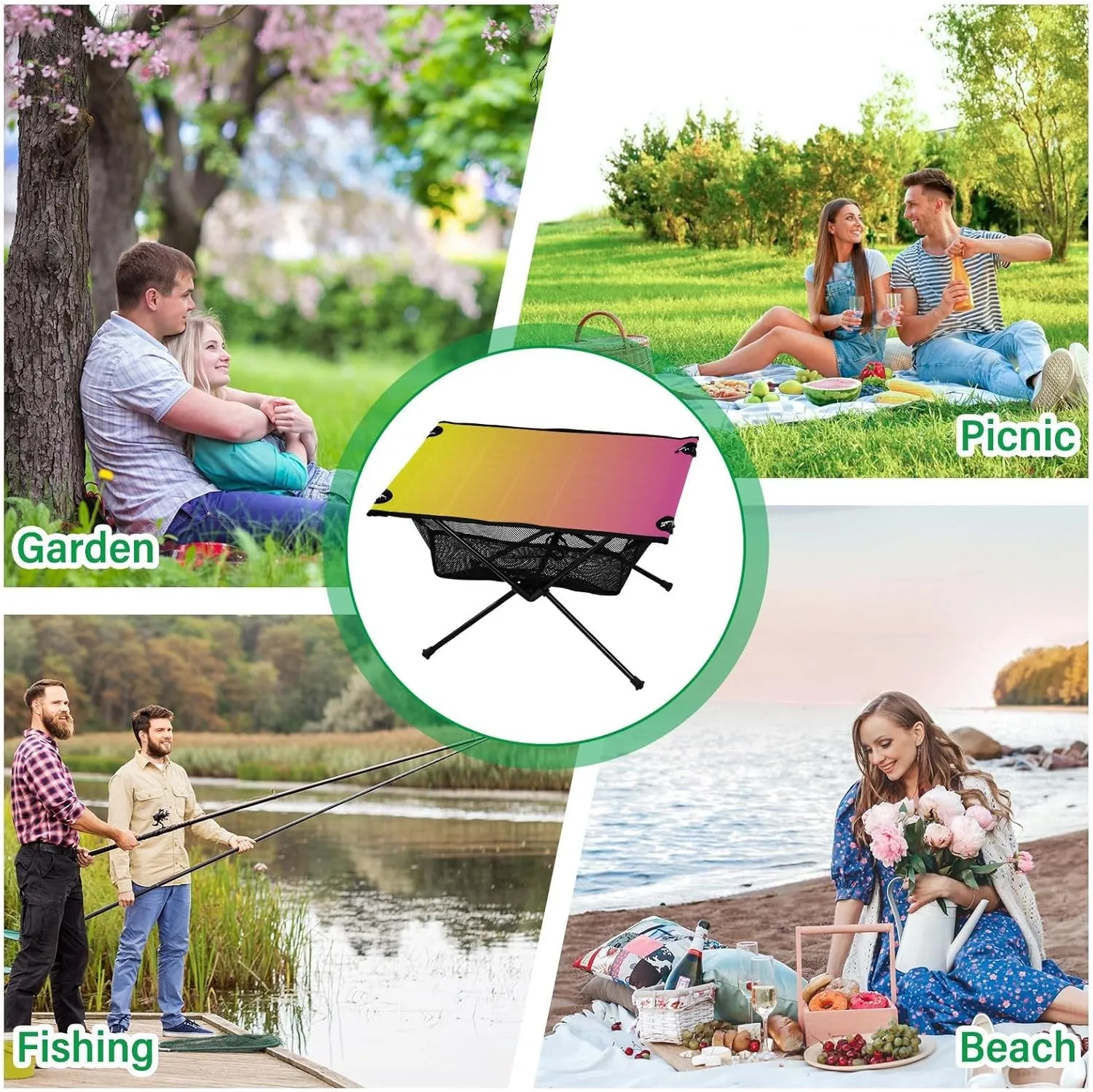 Emelivor Yelllow Pink Gradient Folding Camping Table Portable Beach Table with Carry Bag Small Foldable Table for Camping Outdoor Picnic Travel Cooking