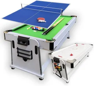 Emerald 7FT Multi-Game Pool Table - Air Hockey & Table Tennis - Green & White