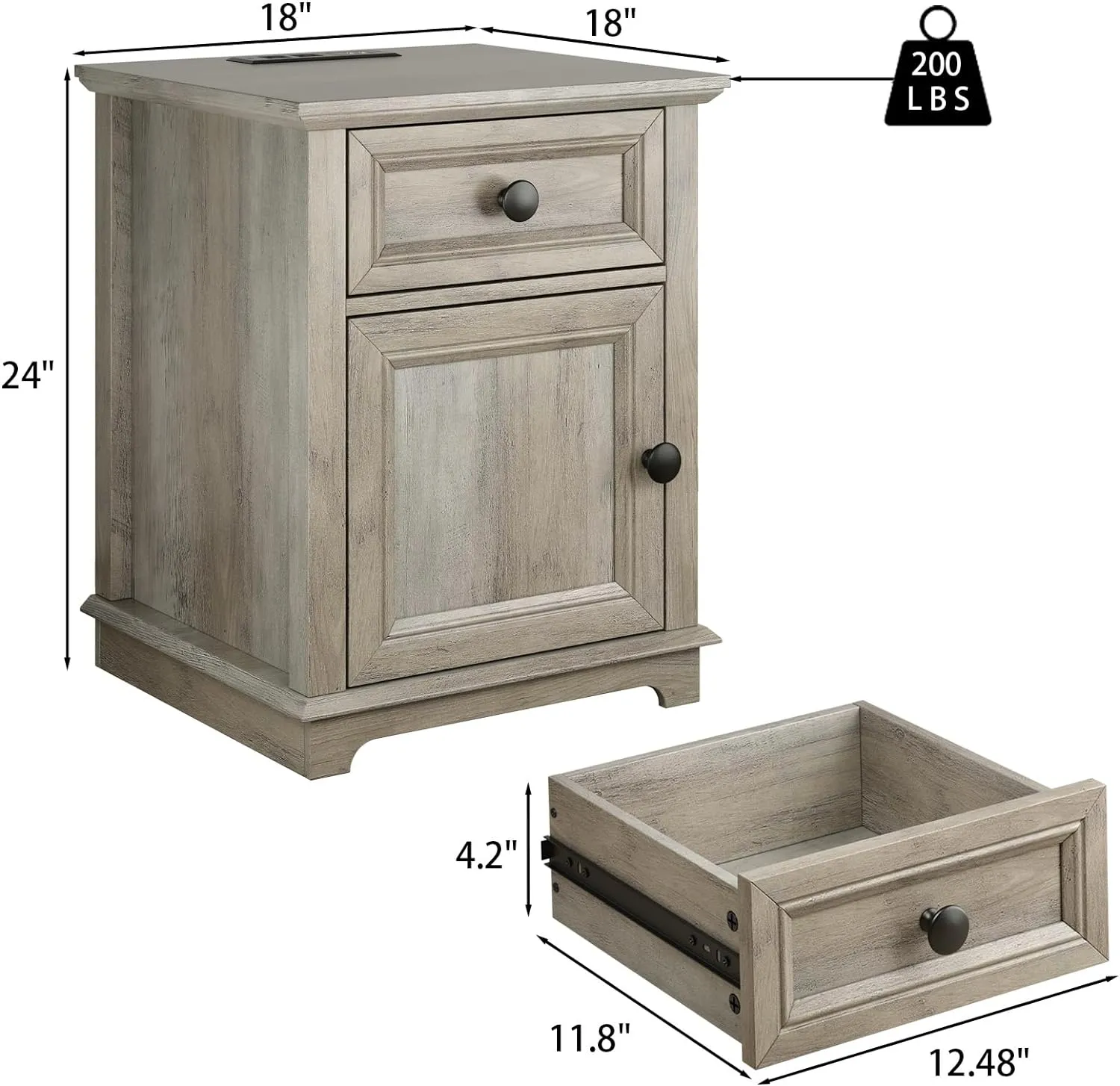 End Table with Fast Charging Station, Side Table with Drawer, Large Storage with Adjustable Shelf, End Tables Living Room/Bedroom, Split Oak