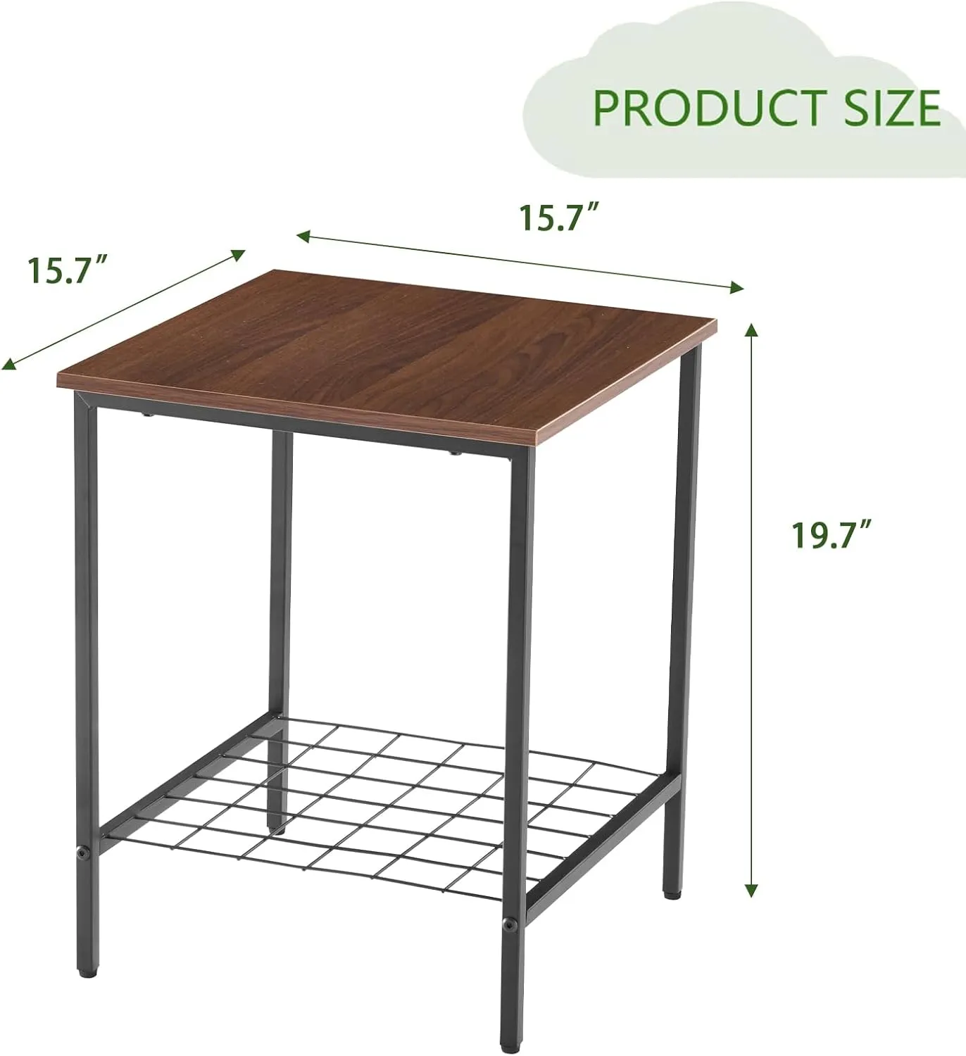 End Table with Shelves 16 Inch Square 2-Tier Coffee Tea Wooden End Table Nightstand for Sofa Couch Bed Industrial Style Beside Table for Living Room Bedroom Brown 1PCS