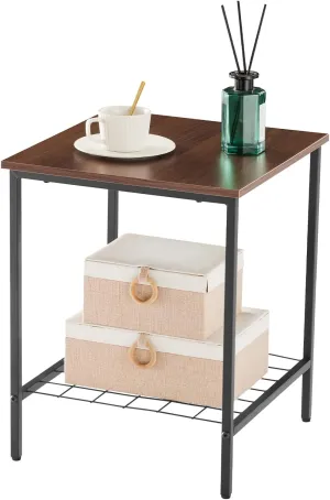 End Table with Shelves 16 Inch Square 2-Tier Coffee Tea Wooden End Table Nightstand for Sofa Couch Bed Industrial Style Beside Table for Living Room Bedroom Brown 1PCS
