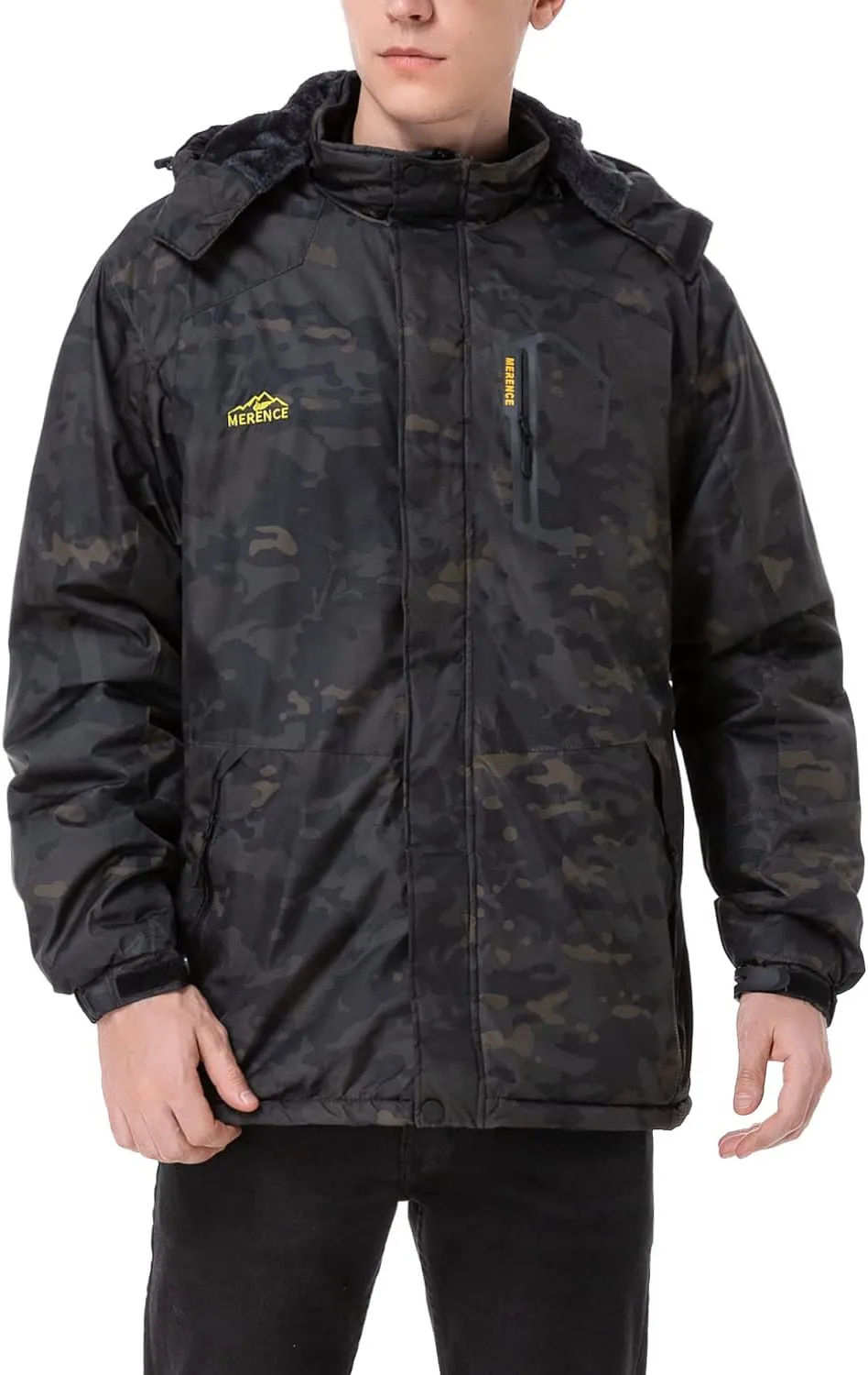 EQUICK Men's Waterproof Ski Jacket Fleece Windproof Mountain Winter Snow Jacket Warm Outdoor Sports Rain Coat with Hooded