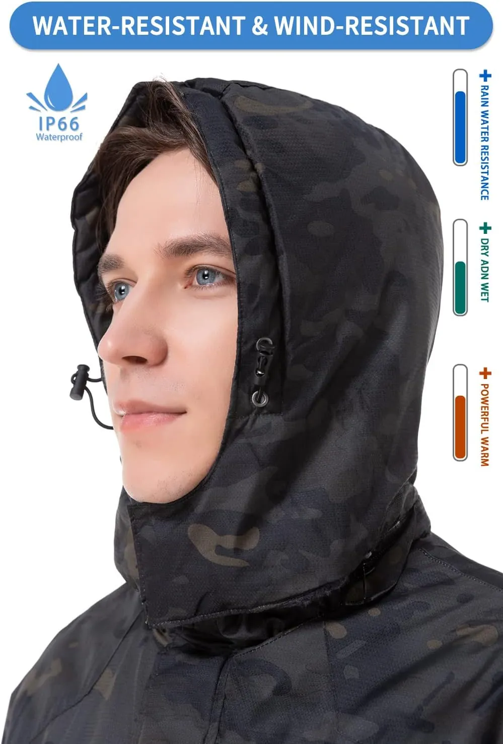 EQUICK Men's Waterproof Ski Jacket Fleece Windproof Mountain Winter Snow Jacket Warm Outdoor Sports Rain Coat with Hooded