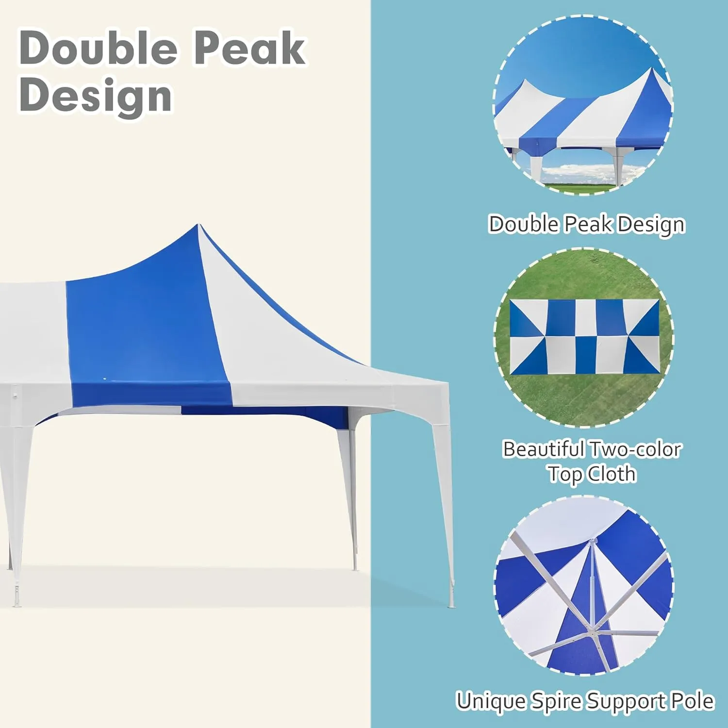 EROMMY 13x26ft Party Tent, White Wedding Tent, Heavy Duty Double Peaked Canopy Tent with Pole-Less Event Space, 60 Person Capacity Outdoor Gazebo Pavilion Shelter Tent for Party, Event, White & Blue