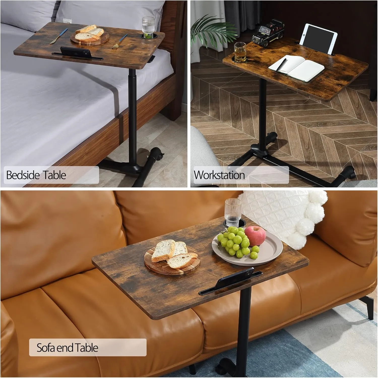 ETHU Overbed Table with Wheels, Upgrade Adjustable Hospital Bed Table, Rolling Tray Table, Overbed Bedside Rolling Laptop Table for Home & Medical