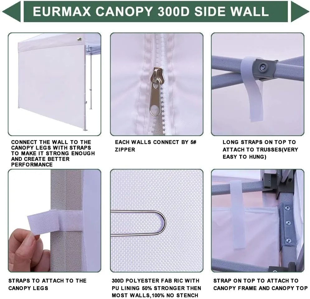 Eurmax USA Instant Canopy SunWall Camping Tent Tarp Shelter 10x15 Canopy Wall Sidewall Tent, 1 Pack Sidewall Only (Black)