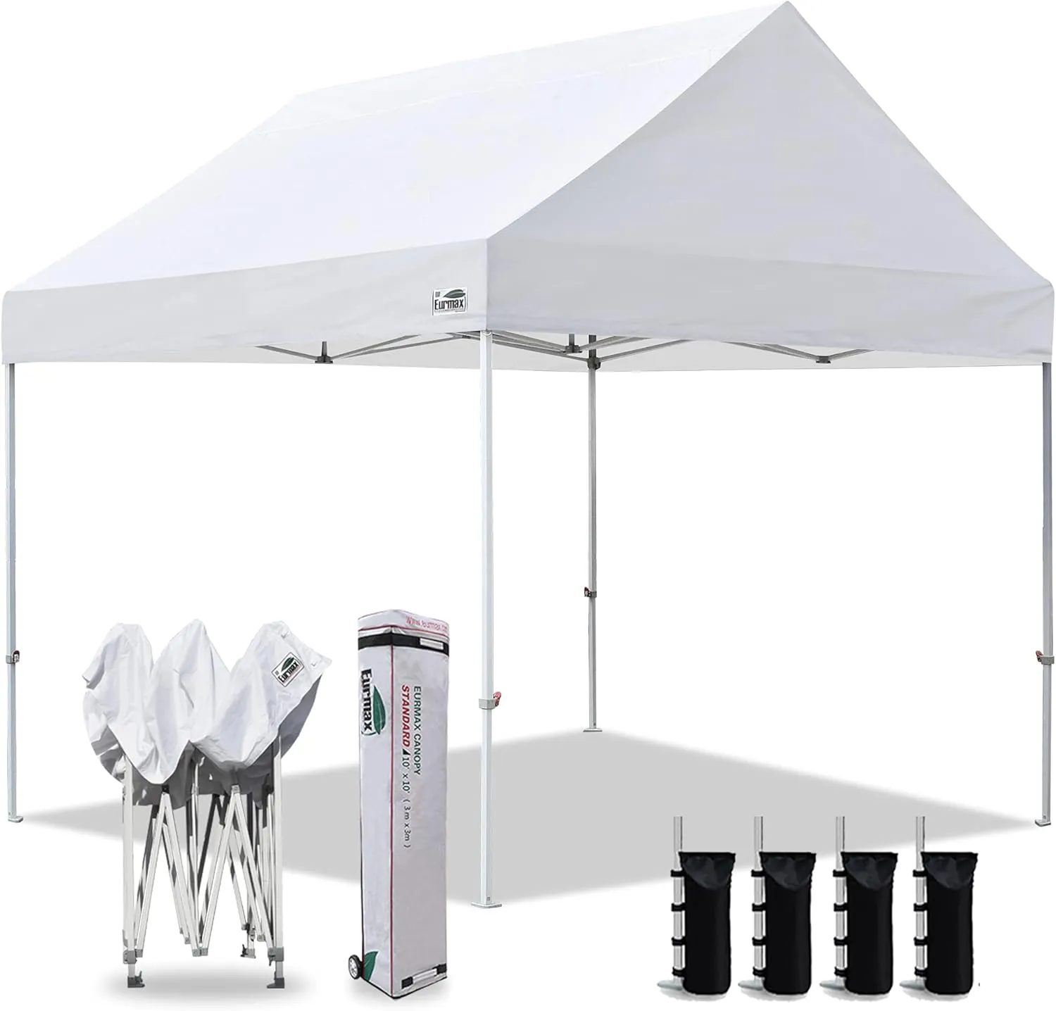 Eurmax USA Patented 10x10 Pop Up Canopy Tent Party Tent Commercial Instant Canopies Shelter with Heavy Duty Roller Bag,Bonus 4 Sand Bags