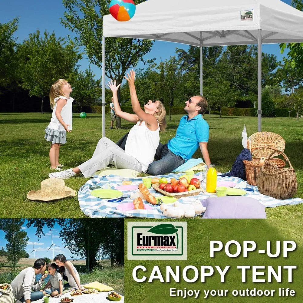 Eurmax USA Premium 10'x10' Pop-up Canopy Tent Party Tent Commercial Instant Canopies Shelter with Removable Sidewalls with Wheeled Carry Bag Bonus 4 Sand Bags(Gray)