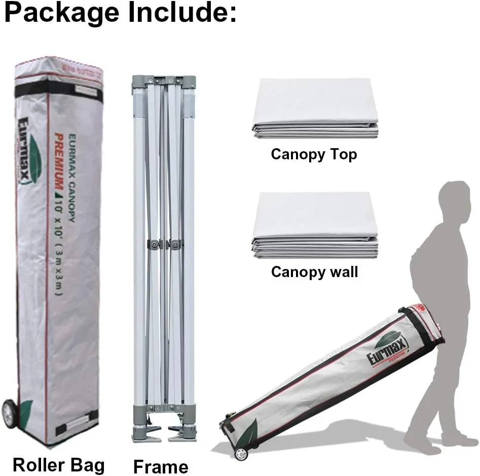 Eurmax USA Premium 10'x10' Pop-up Canopy Tent Party Tent Commercial Instant Canopies Shelter with Removable Sidewalls with Wheeled Carry Bag Bonus 4 Sand Bags(Gray)