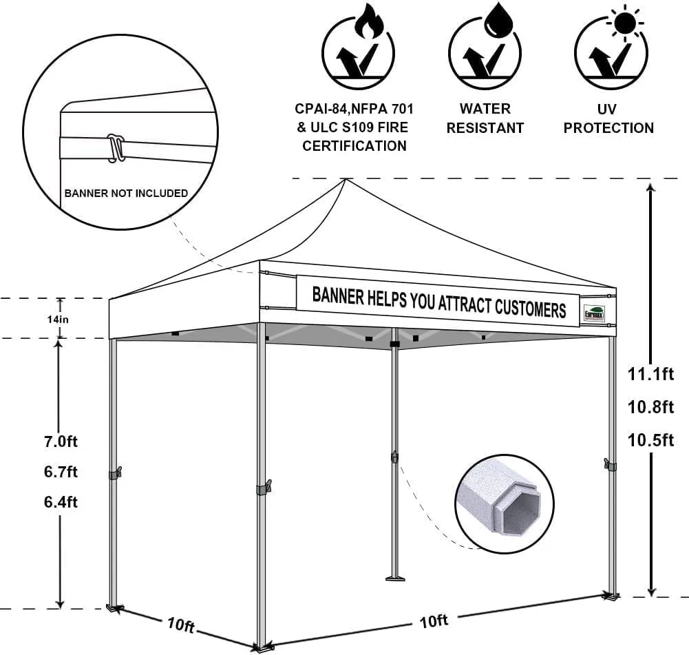 Eurmax USA Premium 10'x10' Pop-up Canopy Tent Party Tent Commercial Instant Canopies Shelter with Removable Sidewalls with Wheeled Carry Bag Bonus 4 Sand Bags(Gray)