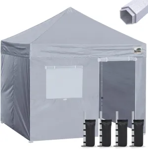 Eurmax USA Premium 10'x10' Pop-up Canopy Tent Party Tent Commercial Instant Canopies Shelter with Removable Sidewalls with Wheeled Carry Bag Bonus 4 Sand Bags(Gray)