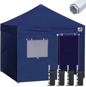 Eurmax USA Premium 10'x10' Pop-up Canopy Tent Party Tent Commercial Instant Canopies Shelter with Removable Sidewalls with Wheeled Carry Bag Bonus 4 Sand Bags(Navy Blue)