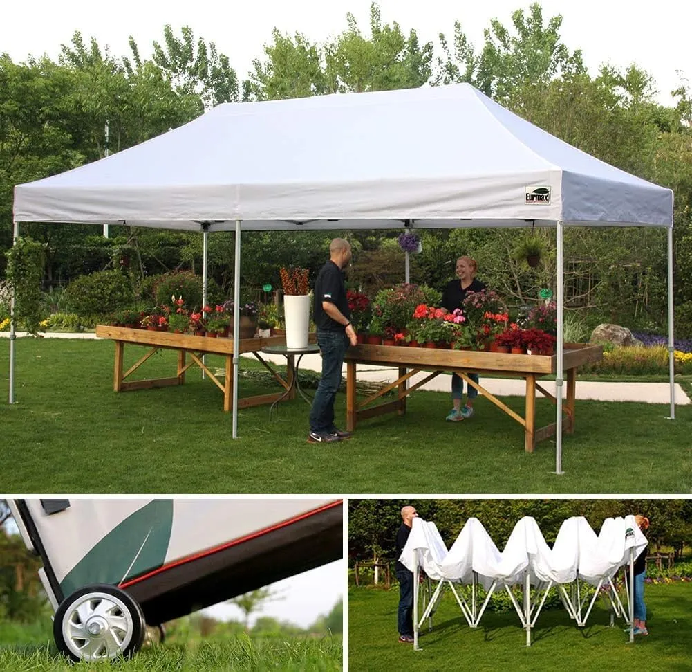Eurmax USA Premium 10'x20' Pop-up Canopy Tent Commercial Instant Canopies Shelter with Heavy Duty Wheeled Carry Bag Bonus 4 Sand Bags(Blue)